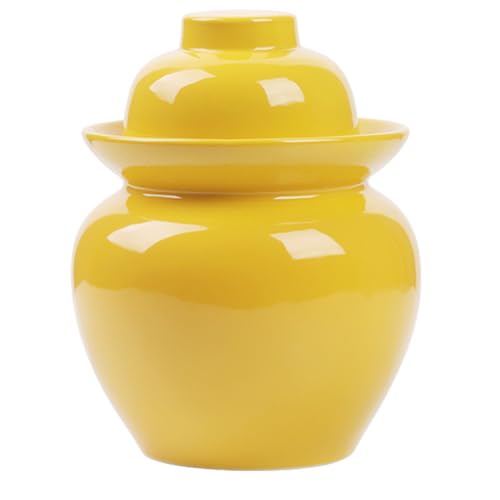 BDMRY Pickle Jar Pickling Kit Ceramic Fermenting Jar With Fermentation Lids, Fermenting Crock With Water Seal Airlock Lid, Ceramic Sealed Pickles Jar,ceramic Crock Pot yellow-3.5L