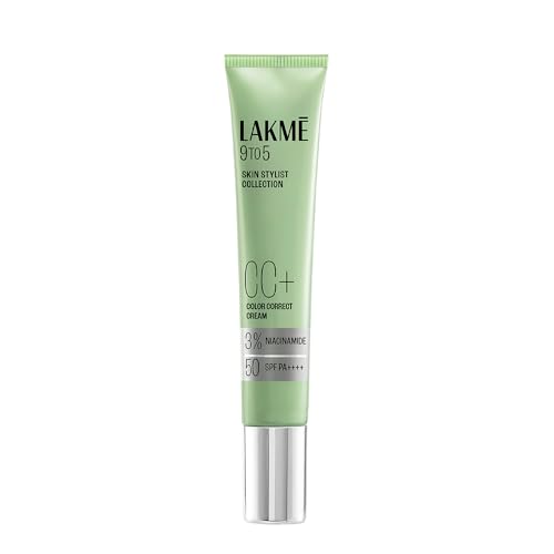 Image of LAKME 9to5 CC+ Matcha Green Cream, 18 g, for Naturally Radiant Skin, with 3% Niacinamide & Antioxidants, SPF 50 PA+++, Smooth Breathable Finish, for Women
