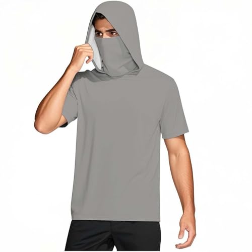 Mens UPF 50+ Short Sleeve Sun Shirts with Face Mask UV Protection Ice Silk Hooded ShirtsRash Guard Hiking Swimming3