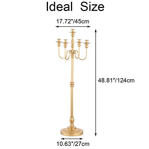 Inweder Gold 5 Arm Candelabra - 50" Tall Wedding Candelabra, Metal Floor Candelabras, Candle Opera Centerpieces Candle Holder, Flower Stand For Events, Party, Ceremony, Wedding Aisle, Home Decor, 2Pcs #TOP5