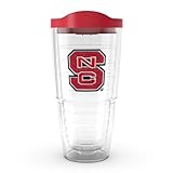Tervis Made in USA Double Walled North Carolina State Wolfpack Insulated Tumbler Cup Keeps Drinks Cold & Hot, 24oz - Red Lid, Primary Logo