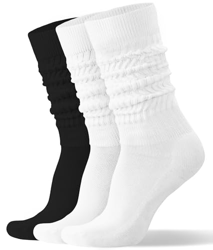 Image of AugRing Womens Slouch Scrunch Socks Retro Knee High Soft Stack Chunky Cozy Boot Socks For Women Size 6-11