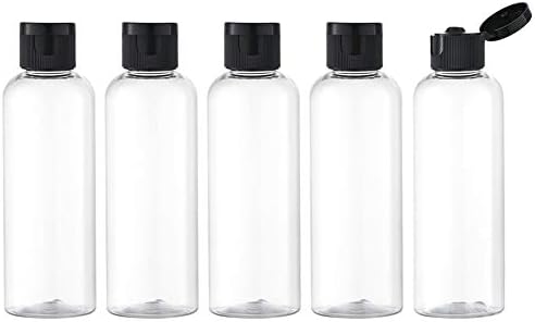 LISAPACK 3.4Oz Travel Bottles with Flip Cap (5 Pcs) Empty Transparent Dispenser Container for Travel Size Cosmetics (100ml, Clear)