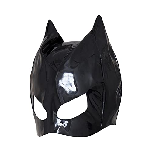 FRLUYNG Máscara de gato de Halloween para mulher, de pele sintética, cor preta, para mascarada, tamanho M, preto -, M