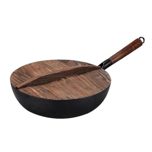 Wok de hierro sin recubrimiento con mango de madera miniatura 1
