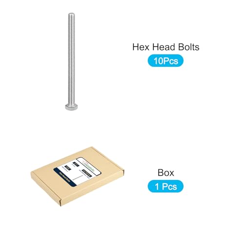 Image of METALLIXITY Hex Bolts (M8-1.25x100mm) 10Pcs, 304 Stainless Steel Coarse Fully Threaded Hex Head Screw Bolt Machine Screws - for Furniture Repair, Silver