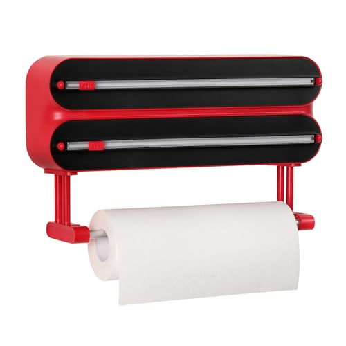 Quasziwa Distributeur Papier Aluminium et Film avec Port Essuie Tout - Magnétique et Murale sans Percer, Derouleur Film Alimentaire - Organisateur de Cuisine Gain de...