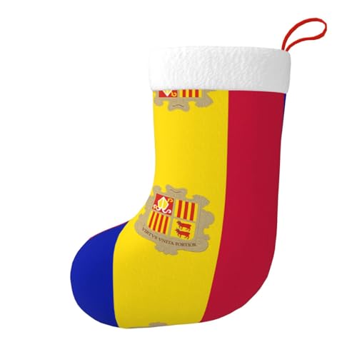 Drapeau d'Andorre Chaussette de Noël Drapeau d'Andorre – Décoration familiale, cadeau de Noël – Idéal pour les escaliers, cheminées, centres commerciaux