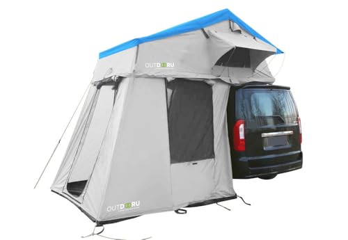 Family Plus Tente de toit flexible pour 1 à 4 personnes (160 cm), avec auvent, tapis en maille, fenêtre de toit, échelle, housse en PVC, sac à chaussures,...