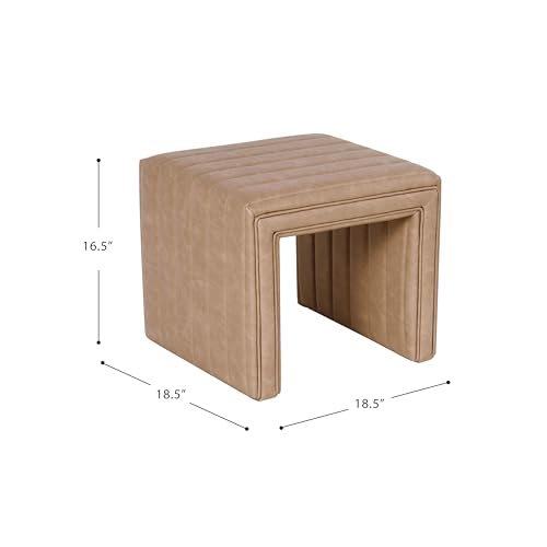 Image of HomePop 19 inch Modern Channel Tufted Ottoman - Sand Faux Leather