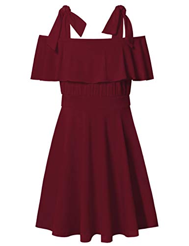 Mirawise Girl's Tie Shoulder Sleeveless Ruffle Summer Casual Cotton Sundress A-line Swing Dress for 4-12 Years Kids