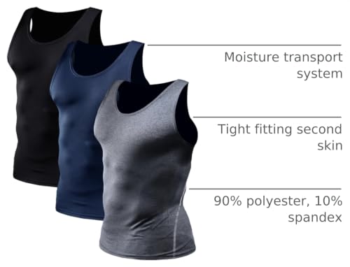 Image of NELEUS Men's 3 Pack Athletic Compression Under Base Layer Sport Tank Top