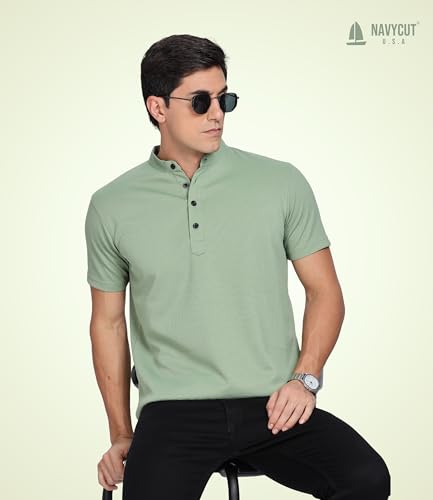 Image of Men's and Boy's Polyster T-Shirt with Mandarin Collared Neck Half Sleeves Closuer Button and Regular Fit | Polo t Shirt for Man || Color Tshirt for Men & Boy