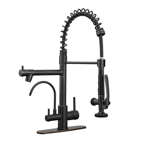 Image of Fapully Commercial 3 in 1 Kitchen Faucet with Sprayer and Water Filler | Oil Rubbed Bronze,Pull Down Sprayer,360 Swivel Spout,Kitchen Sink Faucet with Drinking Water Faucet Fit for 1 or 3 Holes