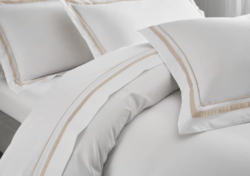 White Pillow Shams Queen Size Set of 2, 100% Cotton 400TC Sateen Luxury Hotel Pillow Cases, Pipping Oxford Pillowcases with Envelope Closure for Bedding Linen, 20x30 Inches (White with Khaki) by RANZNAZ - Used condition - Image 4