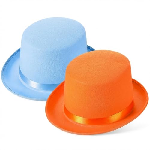 Geyoga 2 Pcs Adult Blue and Orange Top Hats Funny Felt Top Hat Costume Set Novelty Holiday Party Comedy Cosplay Accessory (5.1 Inch)