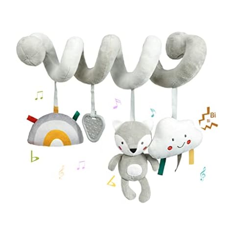 Blublu Park Spiral Pram Hanging Toys for Babies, Activity Spiral Plush Hanging Wrap Around Pram Pushchair Stroller Toys, Sensory Early Education Toy for Toddler Infant, Grey Fox Cover