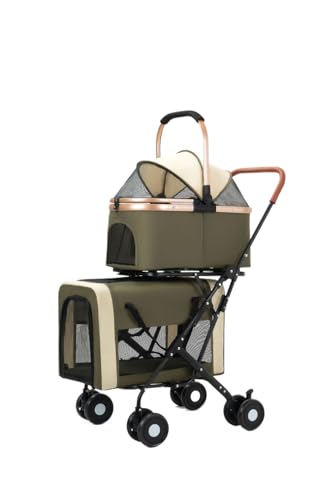 ペットバギー 二重層 大容量 猫 犬 折りたたみ 組立簡単 多機能 通気 軽量 お出かけ便利 前後で入り可能 小型・中型犬と猫 (グリーン)