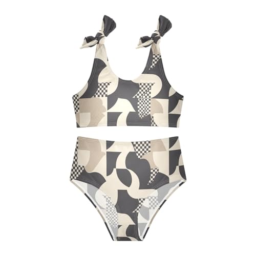KLL Houndstooth Black and White Girls 2 Piece Bikini Sets Scoop Neck Swimming Swimwear Bathing Suit3