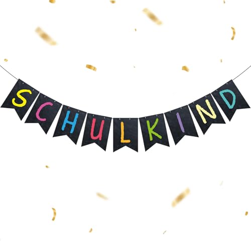 COMOOKA Einschulung Deko Junge & Mädchen - Schulkind Girlande Schwarz - Schulanfang Banner im Tafelstil - Schuleinführung Deko für Schulanfang & Einschulungsfeier