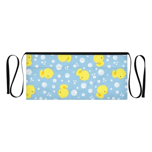 Caihoyu Grembiule da cameriera con 3 tasche, per cameriere, grembiuli corti da 30,5 cm, resistente all'acqua, con paperelle in gomma, motivo a bolle, taglia unica, Carino Baby Rubber Ducks Bubble,