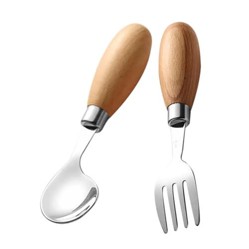 Cabilock Mini Fork Spoon Set Boys and Girls Silverware for Toddlers Stainless Steel Utensils Wooden Handle Easy to Grip Dishwasher Safe for Lunch Box
