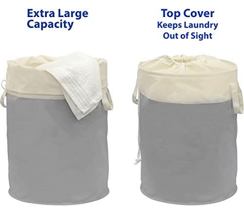 Simplehouseware Round Terylene Cotton Collapsible Laundry Hamper Basket, Grey #TOP1