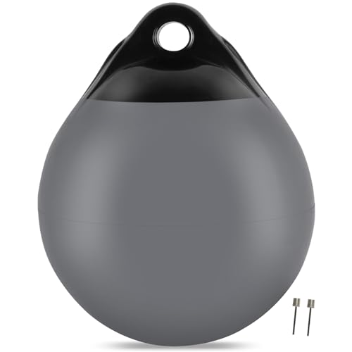 VEITHI 1 Pack 9.8 x 12.2 in Boat Buoy Balls Anchor Buoy Round Boat Fenders Vinyl Inflatable Boat Mooring Buoys with Needles Boat Buoys Bumpers for Anchoring/Marking/Docking/Marker Buoys Grey