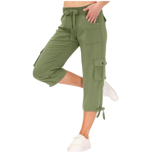 Pantacourt 7/8 femme fluide et léger à taille élastique haute avec cordon