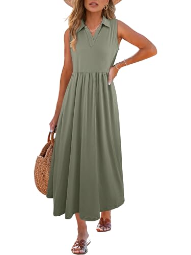 Image of ANRABESS Womens Casual Dress Summer Sleeveless V Neck Sundress Aline Flowy Beach Maxi Dresses Travel 2026 Vacation Outfits