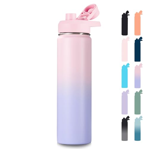 Image of Fijinhom Insulated Water Bottle with Handle, 304 Stainless Steel Water Bottles with Wide Mouth, Double Wall Vacuum Sports Water Bottle, BPA Free, Keep Cold and Hot, 24 Ounces, Pink /Purple