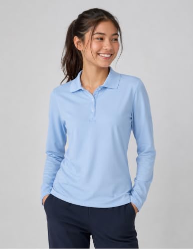 Image of Liberty Pro 3 Pack Youth Girls Long Sleeve Golf Polo Shirts | Collared Shirts, 3-Button Placket, Moisture Wicking Tops for Kids, Teens, School Uniform, Golf, Tennis