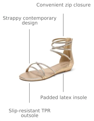 Image of DREAM PAIRS Women's Ankle Strap Flat Sandals Summer Dressy Strappy Gladiator Rhinestones Sandals