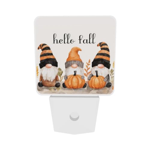 Image of Fall Pumpkins Thanksgiving Gnome LED Plug-in Night Light Set of 2 for Bedroom
