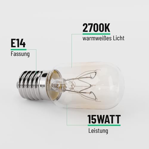 Greate Fridge Lamp 15 W E14 2700 K Warm White 90 Lumen | Pack of 2 bulbs for sewing machine, cooker hood, salt stone lamp, freezer - fridge lamp T22 capsule - View 7
