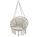 Montafox Silla Colgante Cojin Grande MAX.150 kg Columpio Diámetro Asiento 60 cm Macramé Algodón Flecos, Color:Beige