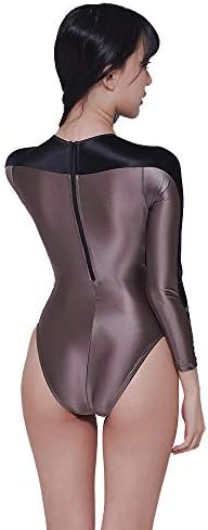 [LEOHEX] スクール水着.伸縮性優れ着脱スムーズ.滑らか.しなやか.肌触り良い.レギュラー.可愛くて超sexy＆光沢ハイレグRQレースクイーン/レオタード/競泳/スク水/スベスベコスプレ体操服 (ブラウン, L) 詳細画像4