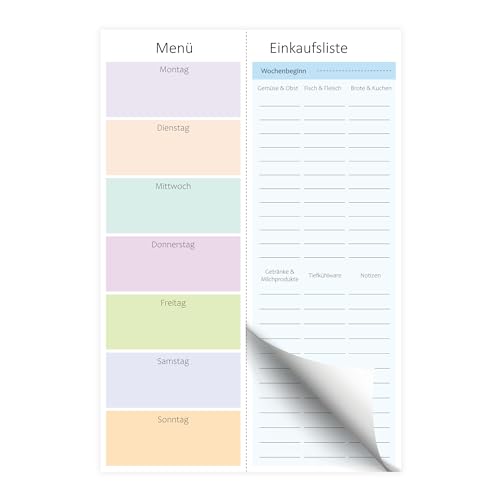 BIROYAL Menüplaner mit Einkaufsliste zum Abreißen, Essensplaner Magnetisch, DIN-A4 Block, 50 Blatt, Speiseplan Wochenplaner, Unendlicher Speiseplan, Speißeplan für die ganze Woche (Farbe)