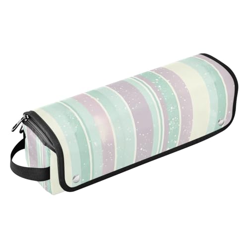 Organizador de herramientas para peinar el cabello, patrón a rayas lavanda y turquesa claro, portátil con alfombrilla resistente al calor para plancha alisadora, rizador y otras herramientas de peinado