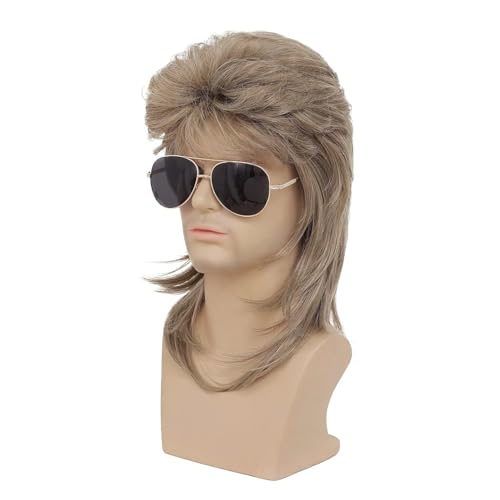 Image of Swiking Mens Mullet Wig Blonde Retro 70s 80s Disco Rocker Curly Punk Fancy Party Halloween Cosplay Costume Full Wigs (Blonde)