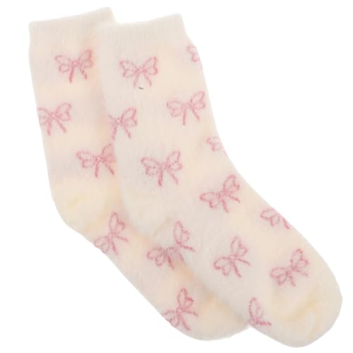 LIFKOME Fuzzy Socks for Women Fluffy Comfy Cozy Socks with Bow Pattern Winter Warm Home Socks Cozy Sleeping Socks
