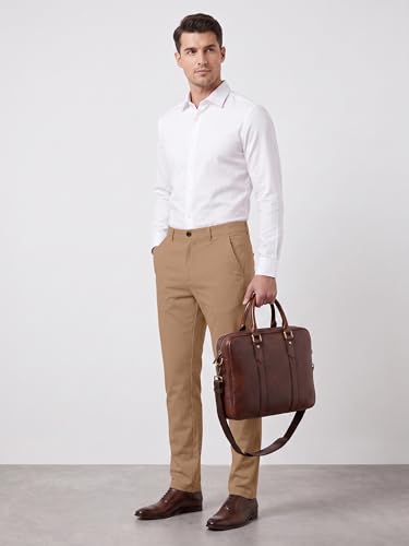 Image of Mehrang Men's Slim Fit Casual Mid Rise, Cotton Blend Trousers, Side Pockets || Classic Slim Fit Chino Pants || Business Casual Dress Trousers