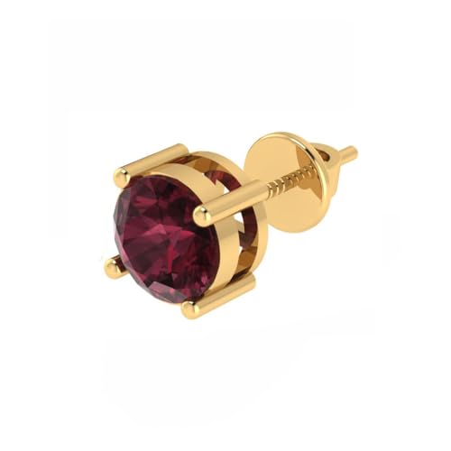 Image of Single Stud For Men & Boys | Gold Plated Pure 925 Sterling Silver Earring | 6mm X 6mm Round Shaped Gemstone Single Screwback Stud | Gift for Men & Boys | Model ERSMY00935