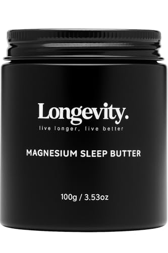 Longevity Magnesium Butter Cream for Better Sleep - 100g Vegan High-Strength with Lavender Chamomile - Fast Absorbing Muscle Relaxation