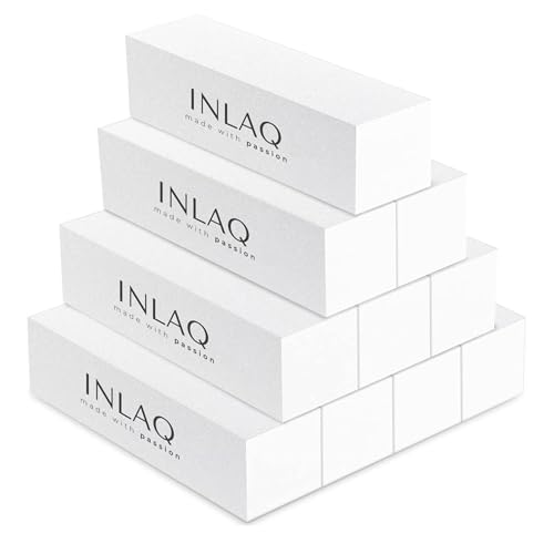 INLAQ® Tampon à Ongles Bloc de Ponçage Polisseur Fichier de Polissage pour Gel L'acrylique Classique Ongles Élimine les Bords Brillant Outil de Manucure Pédicure – 240/240 de Grain 10 Pièces Blanc