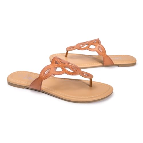 Image of LM Women's Thong Sandals T-Strap Sandals Slip On Flat Sandals Flip Flop Casual Summer Slide Sandals