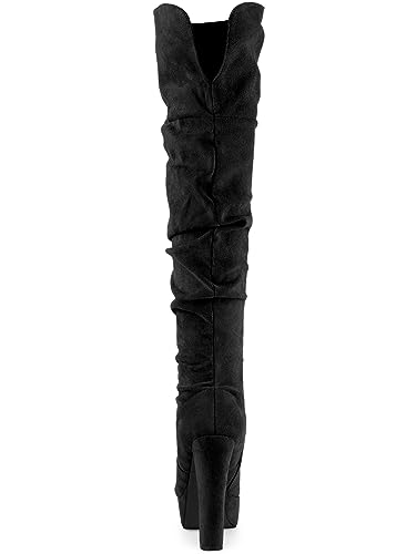 Allegra K Women's Platform Round Toe Zipper Slouch Heel Over the Knee Thigh High Boots4