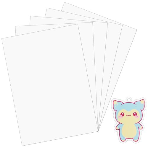 WISYOK 5Pcs Shrinky Dink Sheets, Printable Shrinking Plastic Sheets for DIY, Keychains, Crafts, Ornament and Gifts, Inkjet Only, 8.3X11.7inch
