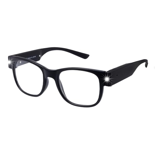 OKH Reading Glasses with Light, USB Rechargeable LED Mighty Lighted Readers Eyeglasses, Bright Clear Sight Vision LED Glasses for Women Men Night Reading Small Prints, Close Work (Matte Black,3.5X)