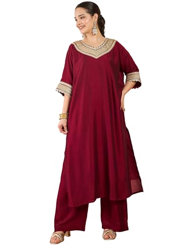Kurta femme rouge grenat taille 42 - Ensemble tunique et pantalon Varanga